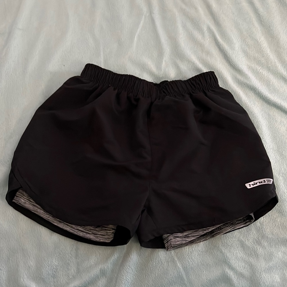 Hind black gym shorts with grey lining